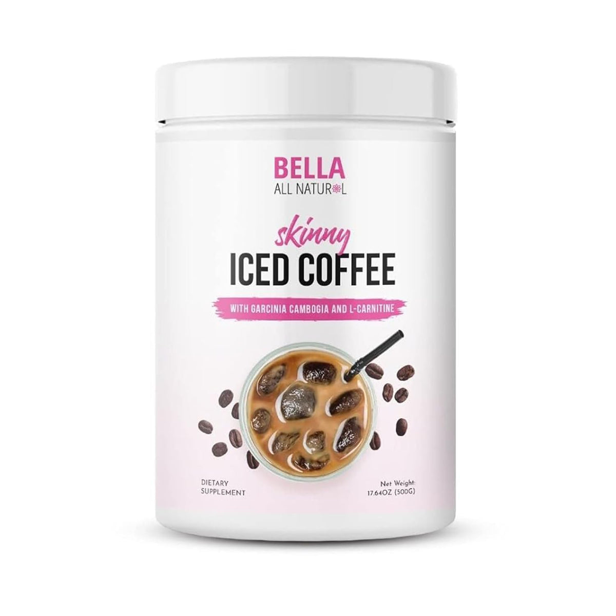 Bella All Natural Skinny Iced Coffee pack shot highlights zero sugar and convenience.