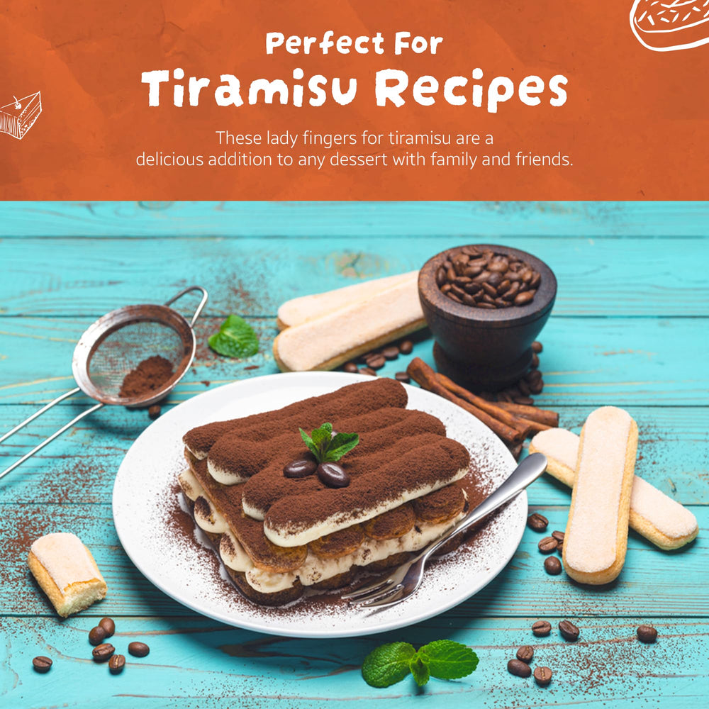 Bell'Amore Savoiardi cookies stack, uniform texture ideal for layered desserts.