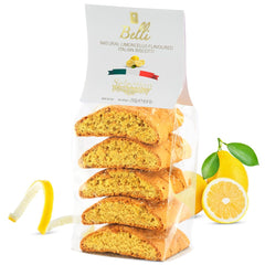 Belli Limoncello Biscotti pack shot with bright citrus and crisp texture