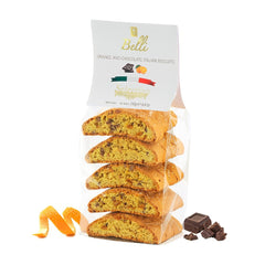 Belli orange chocolate biscotti on a plate, ideal for gifting.