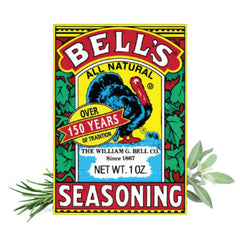 BELL'S all-natural seasoning 1oz box closeup showing versatile poultry flavor