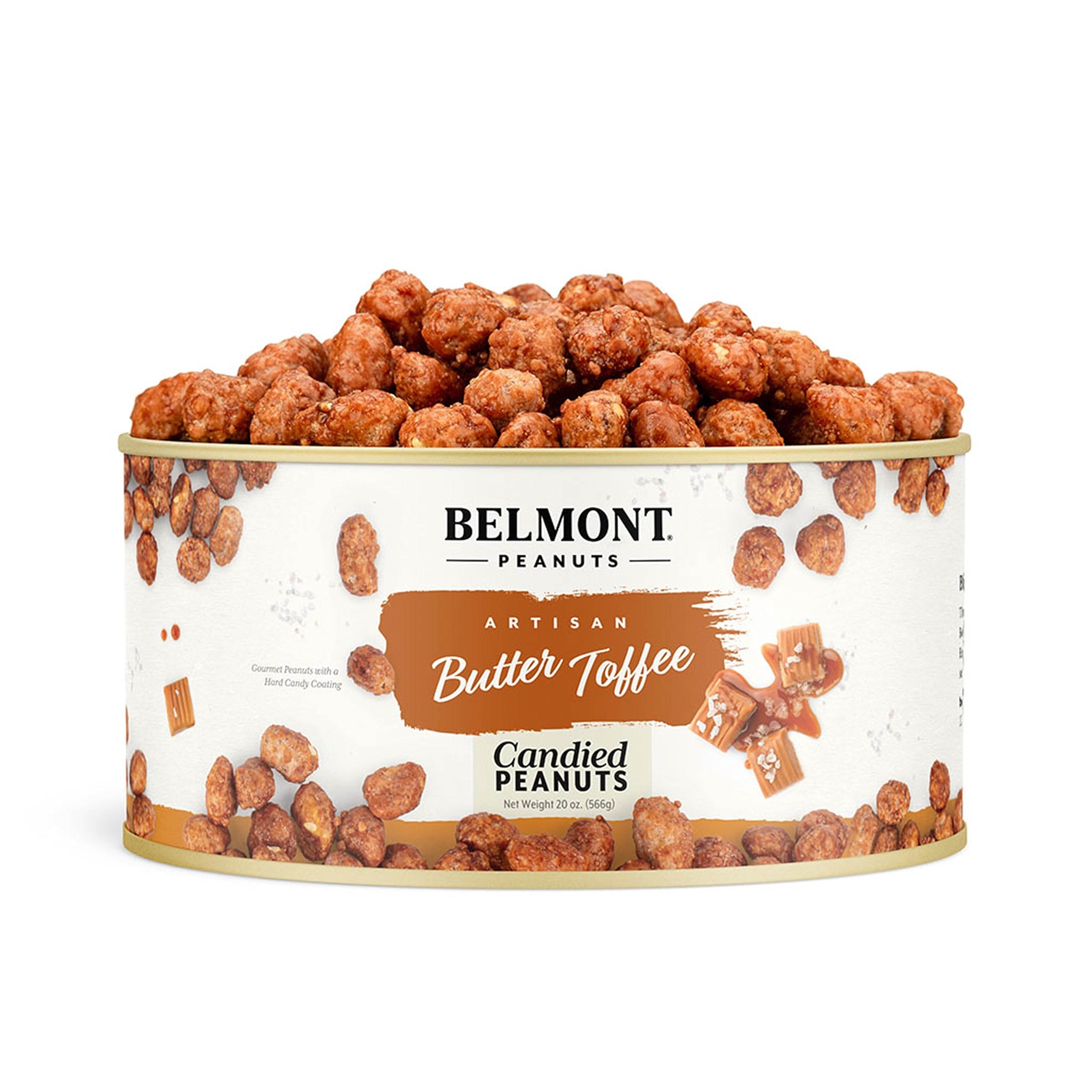 Belmont Peanuts gourmet butter toffee in a 20 oz jar offers a decadent, shareable snack.