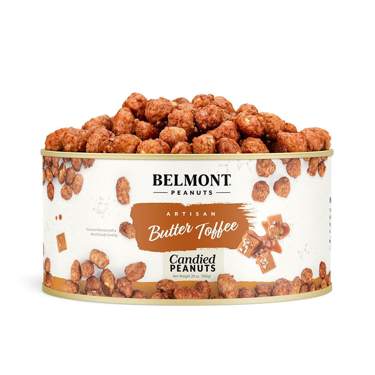 Belmont Peanuts gourmet butter toffee in a 20 oz jar offers a decadent, shareable snack.