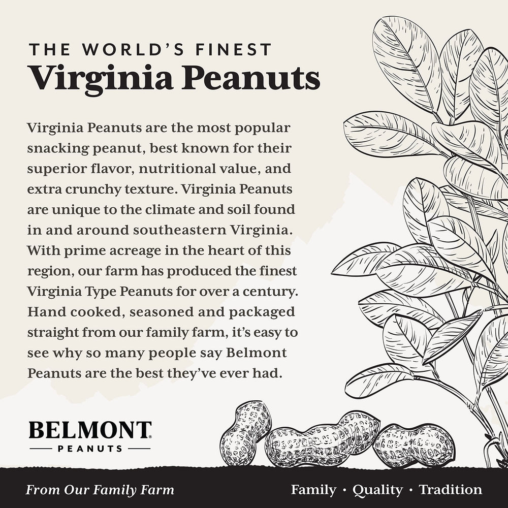 Belmont Peanuts nutrition label shows 3g protein per serving for a balanced bite.