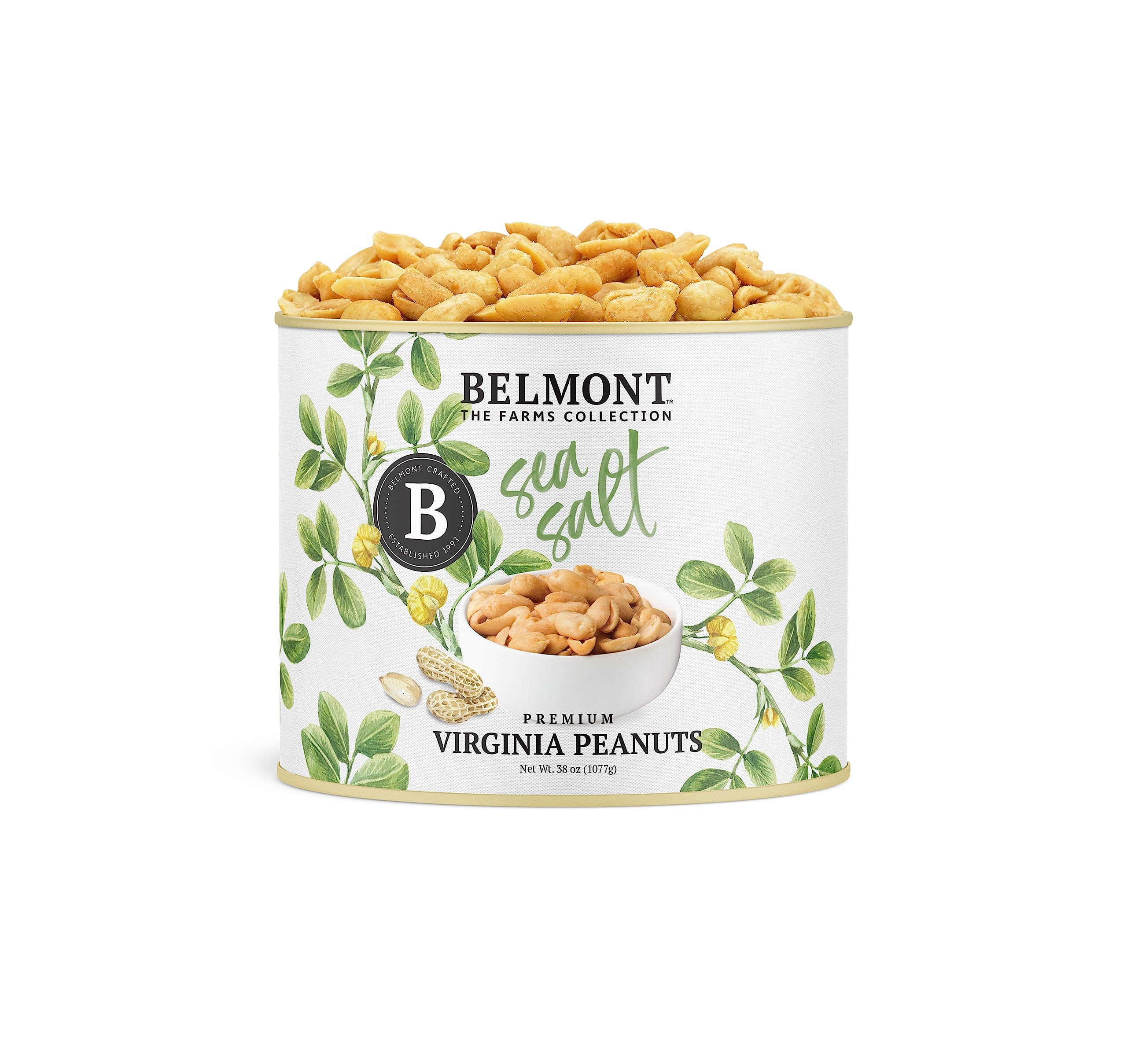 Belmont Peanuts sea salt Virginia peanuts 38oz premium snacking with satisfying crunch.