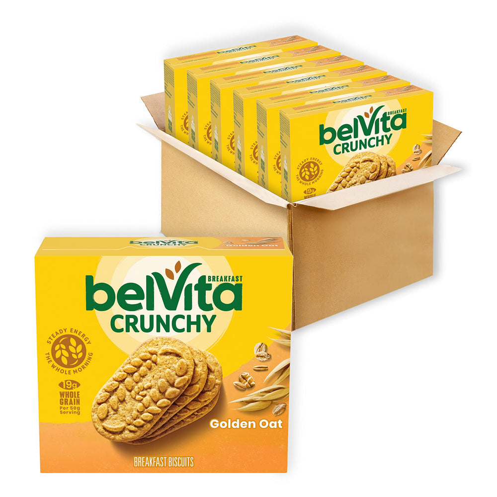 Belvita Golden Oat biscuits on the packaging front signaling steady energy.