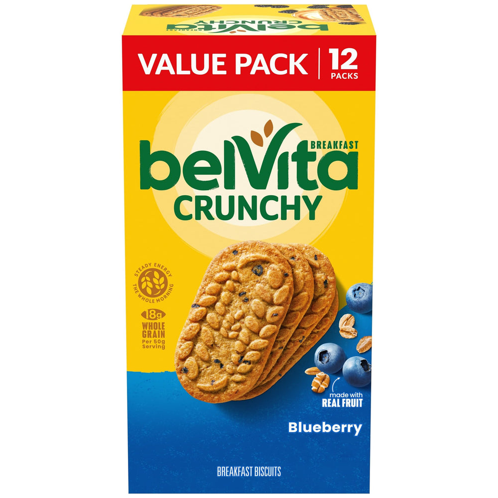 Belvita Blueberry Breakfast Bars bulk pack on display for steady morning energy