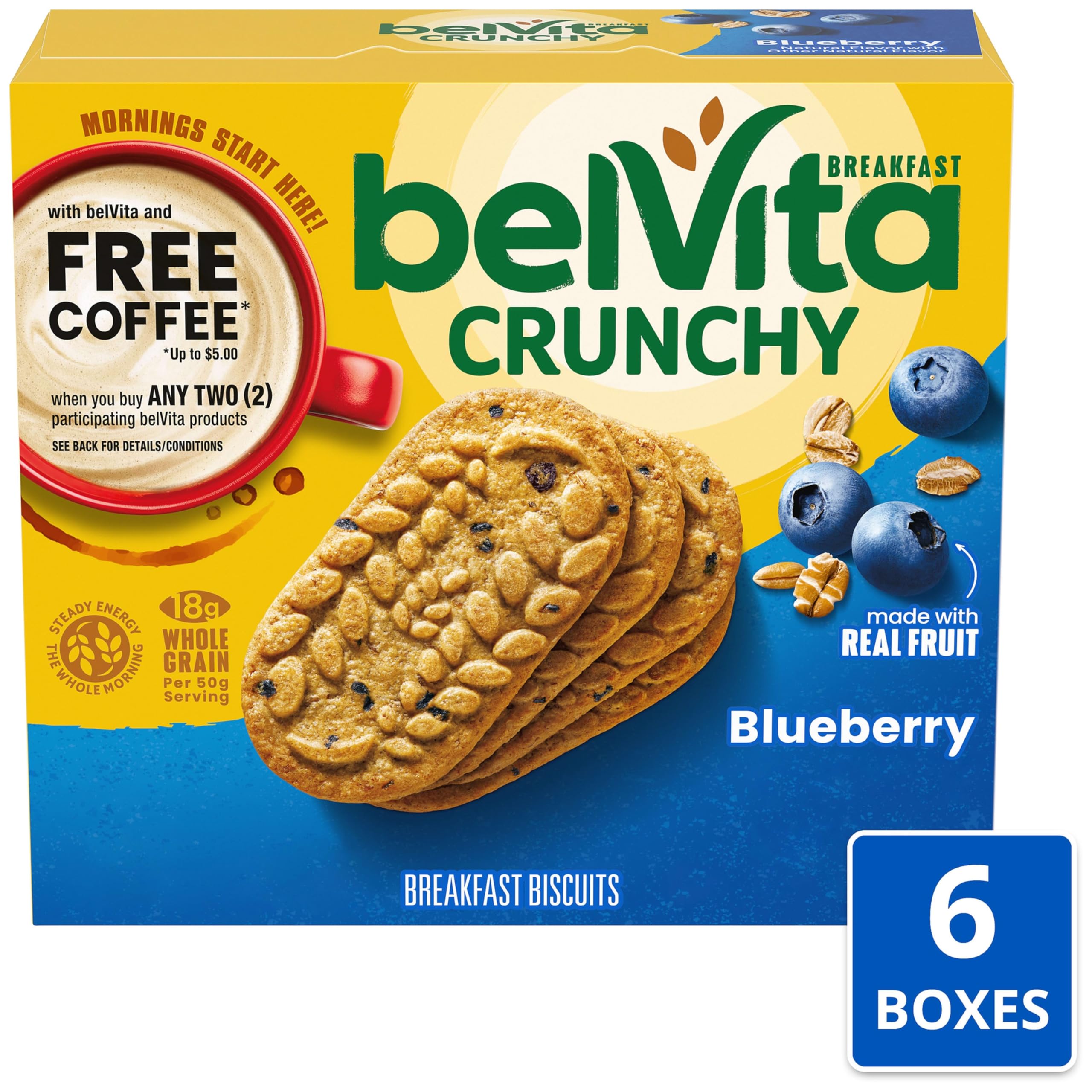 Belvita Blueberry Breakfast Biscuits box display in bulk packaging