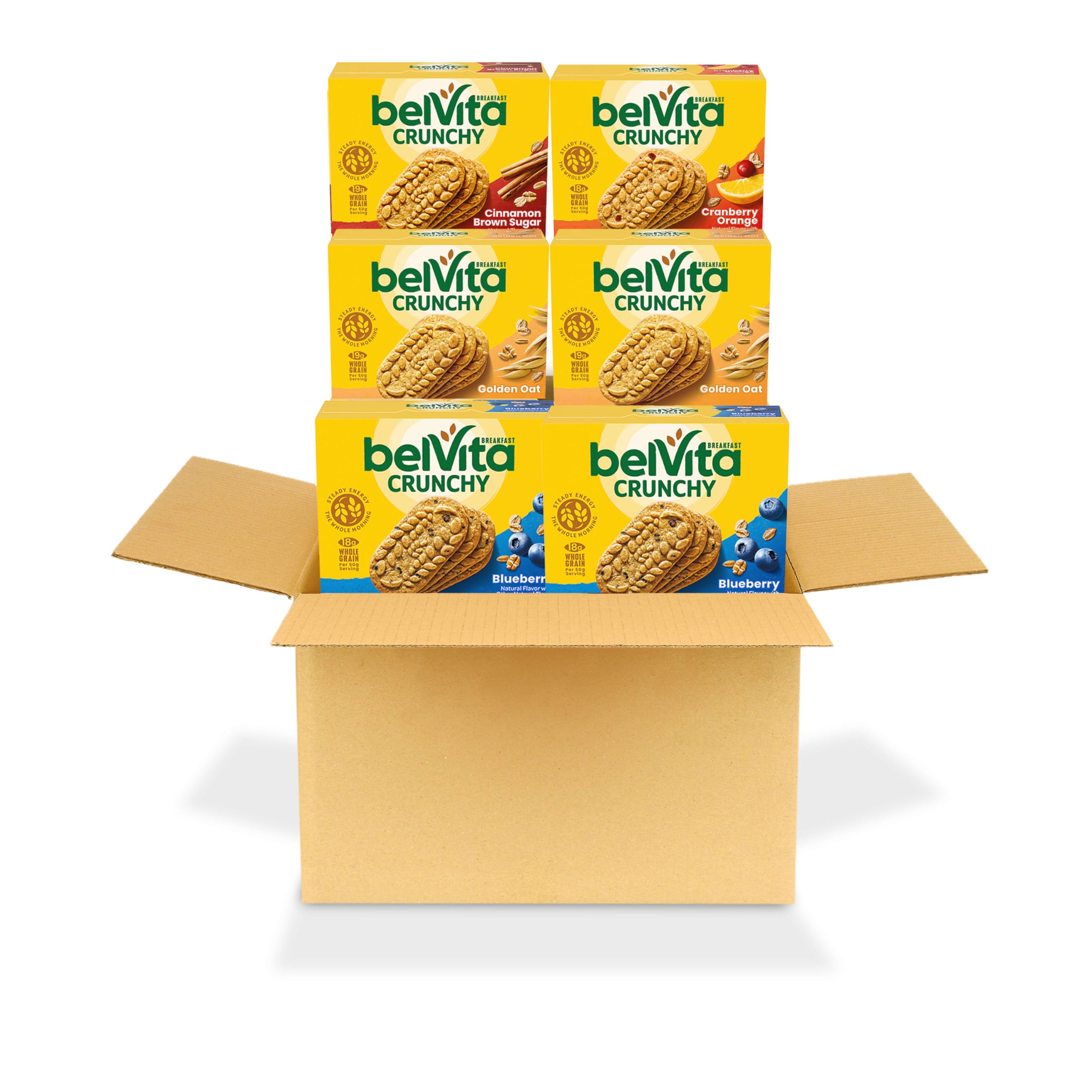 Belvita Blueberry Breakfast Biscuits front-pack for quick on-the-go morning energy.
