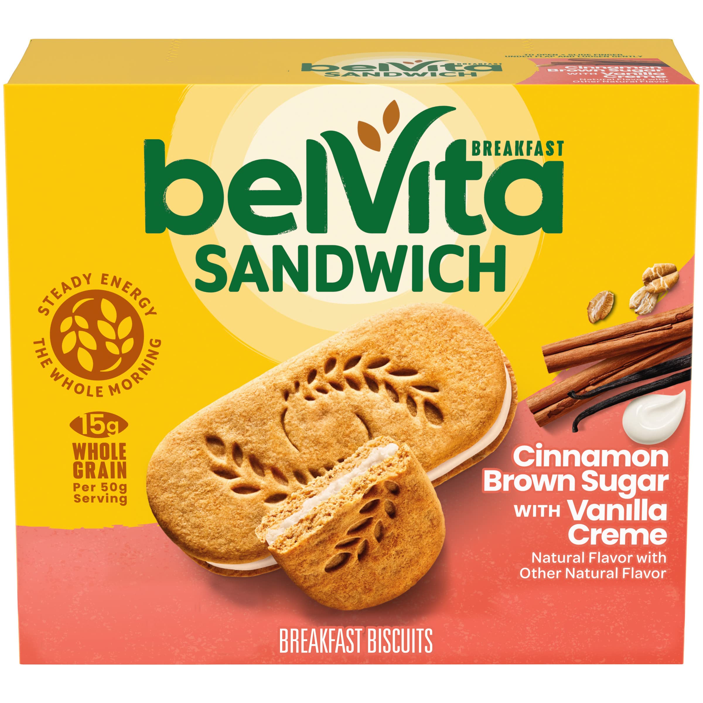 Belvita breakfast sandwich packaging, convenient box for quick mornings.