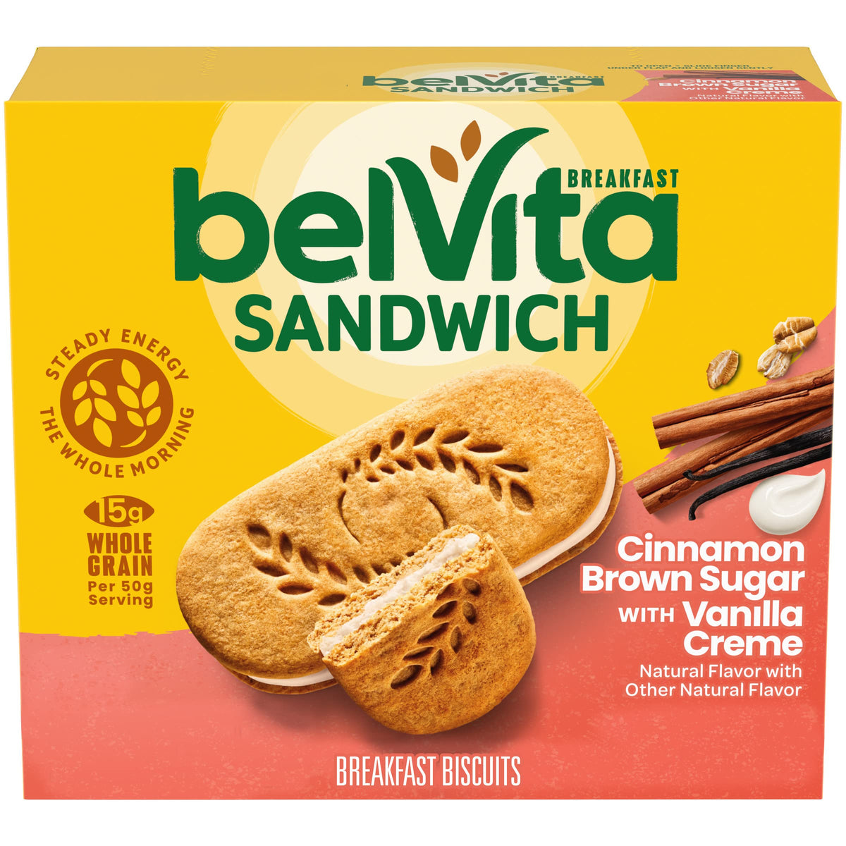 Belvita breakfast sandwich packaging, convenient box for quick mornings.