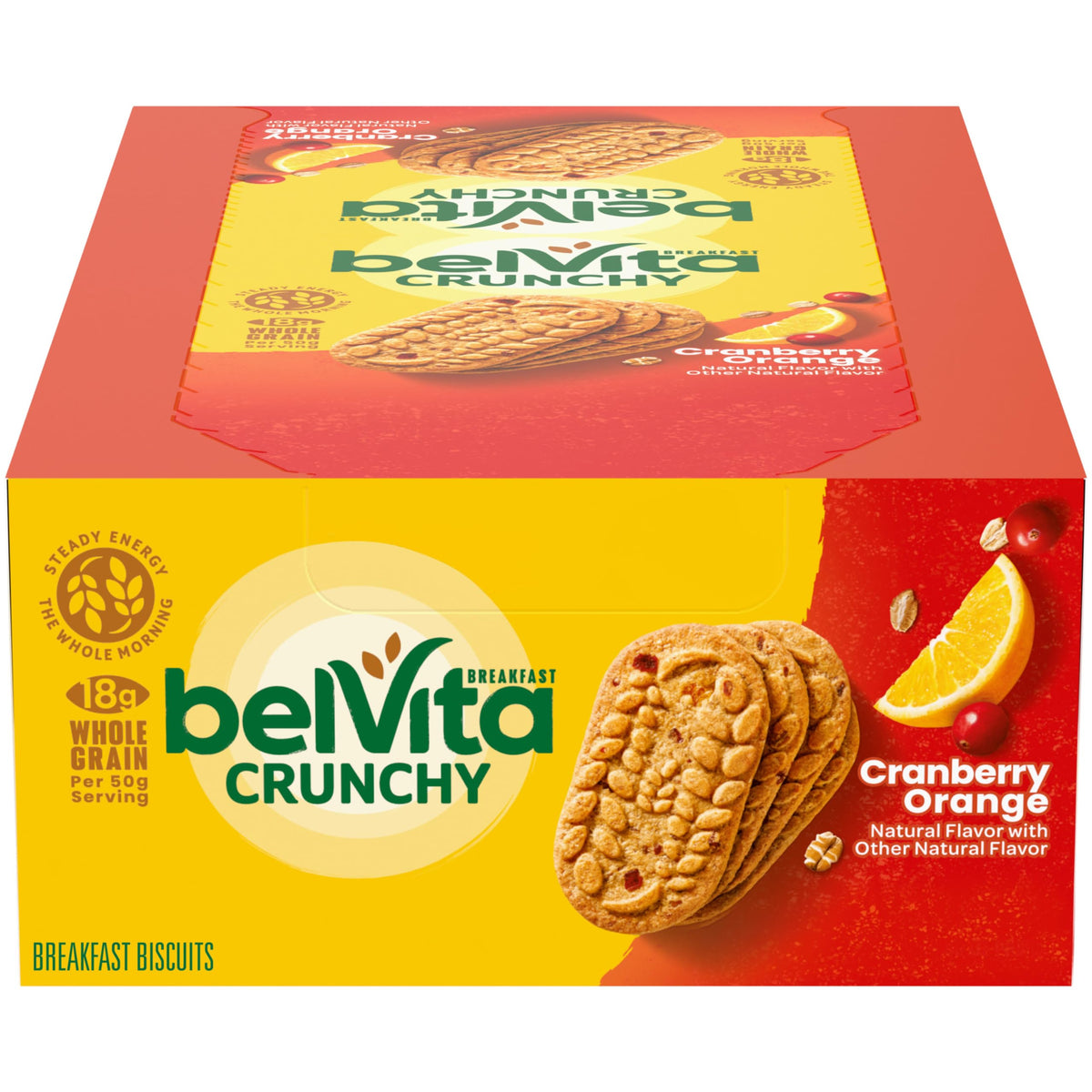 Belvita Cranberry Orange biscuits pack front for on-the-go breakfast energy