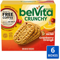 Belvita Cranberry Orange Breakfast Biscuits ready-to-eat serving with four biscuits per pack