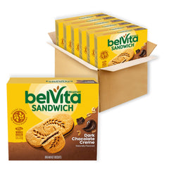 belvita dark chocolate creme sandwich boxes show a convenient two biscuits per pack breakfast