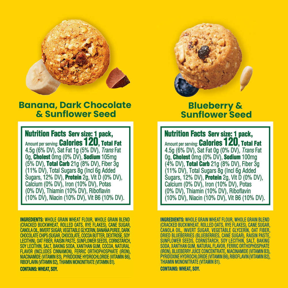 Belvita Energy Snack Bites blueberry-sunflower close-up highlighting real fruit and seeds.
