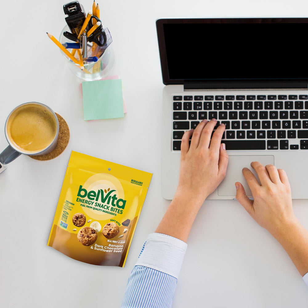 belVita Energy Snack Bites ideal office snack during busy mornings.