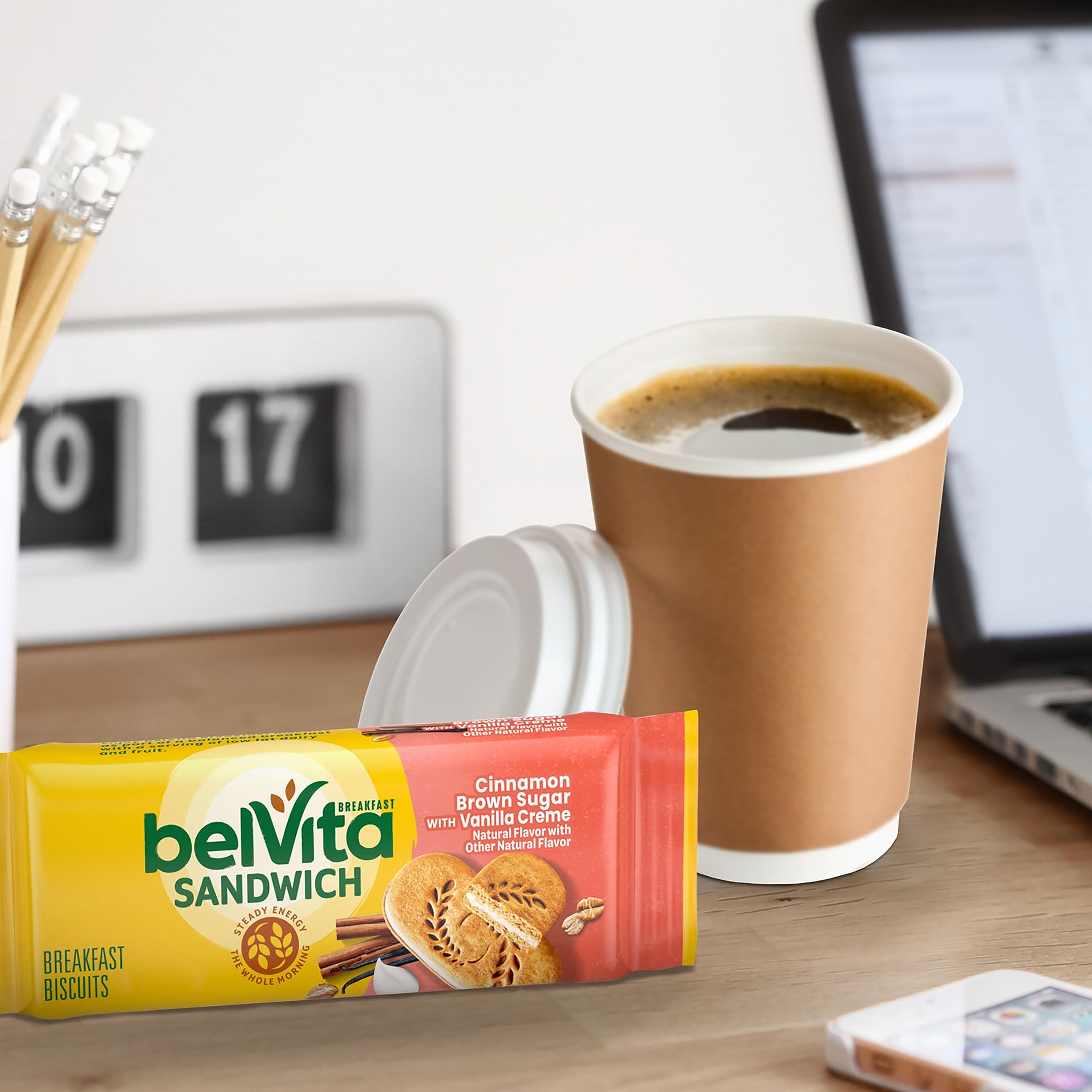 Belvita office-friendly breakfast option for workspace.