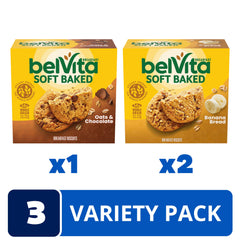 Belvita soft baked Oats & Chocolate pack front highlight variety