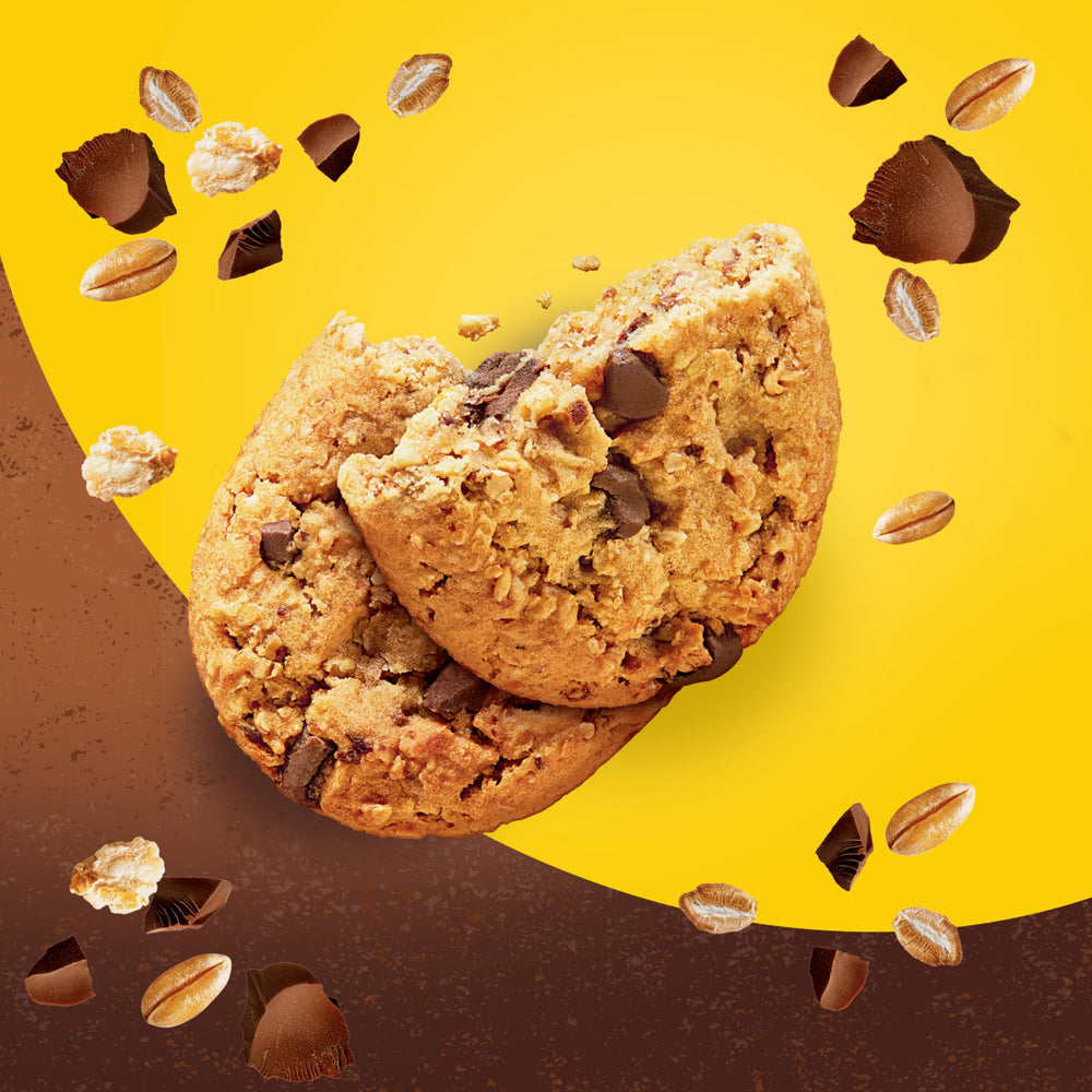 Belvita Soft Baked Oats & Chocolate bar packaging displayed on a desk.