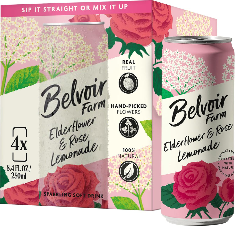 Glass of Belvoir Farm Elderflower & Rose Sparkling Lemonade, ideal as a chic mixer