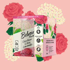 Belvoir Farm 4-pack on table, ready for entertaining and on-the-go enjoyment