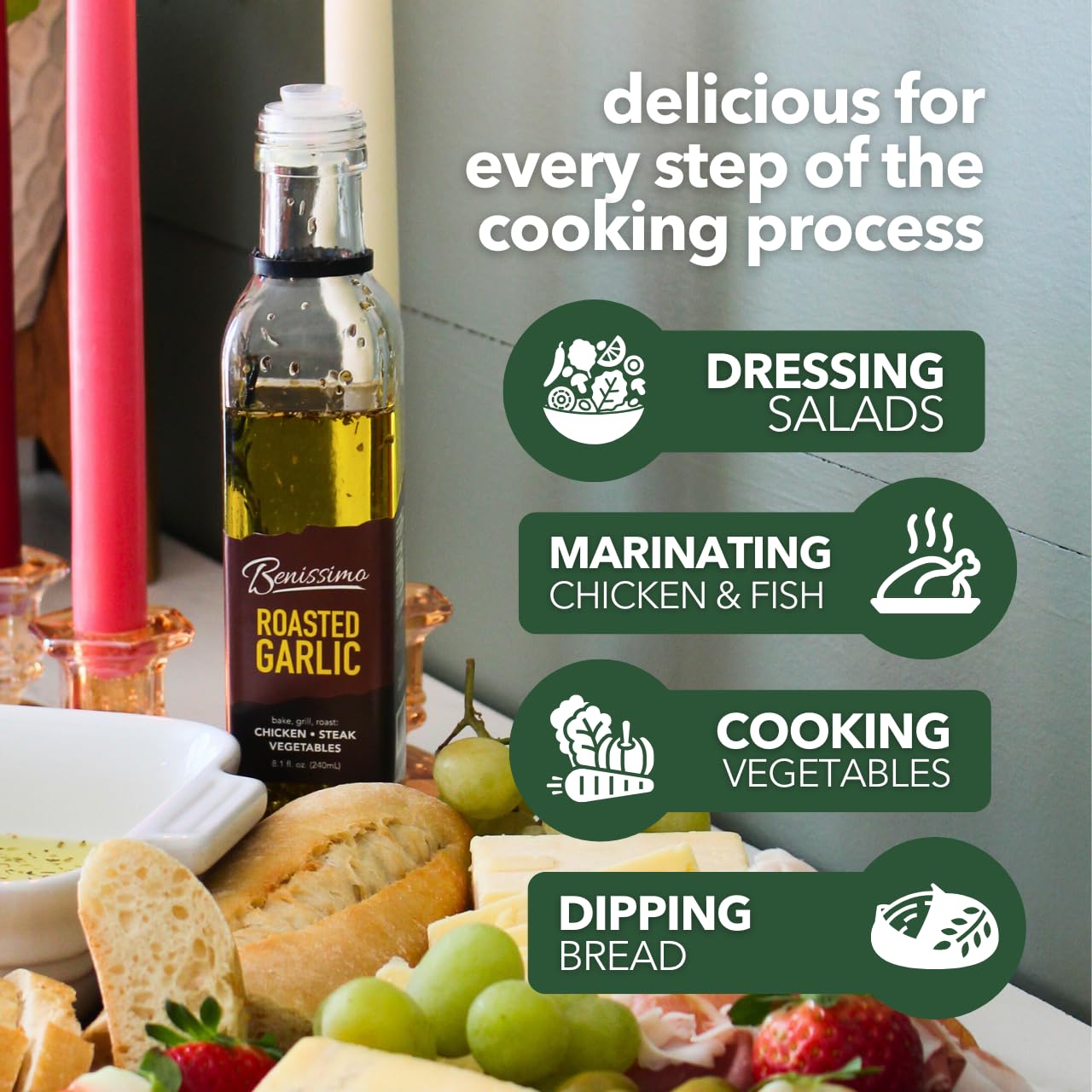 Benissimo herb-infused oil for quick sauté and aromatic searing.