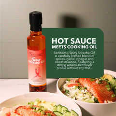 Benissimo Spicy Sriracha Infused Oil in a pan for sautéed vegetables at medium heat.