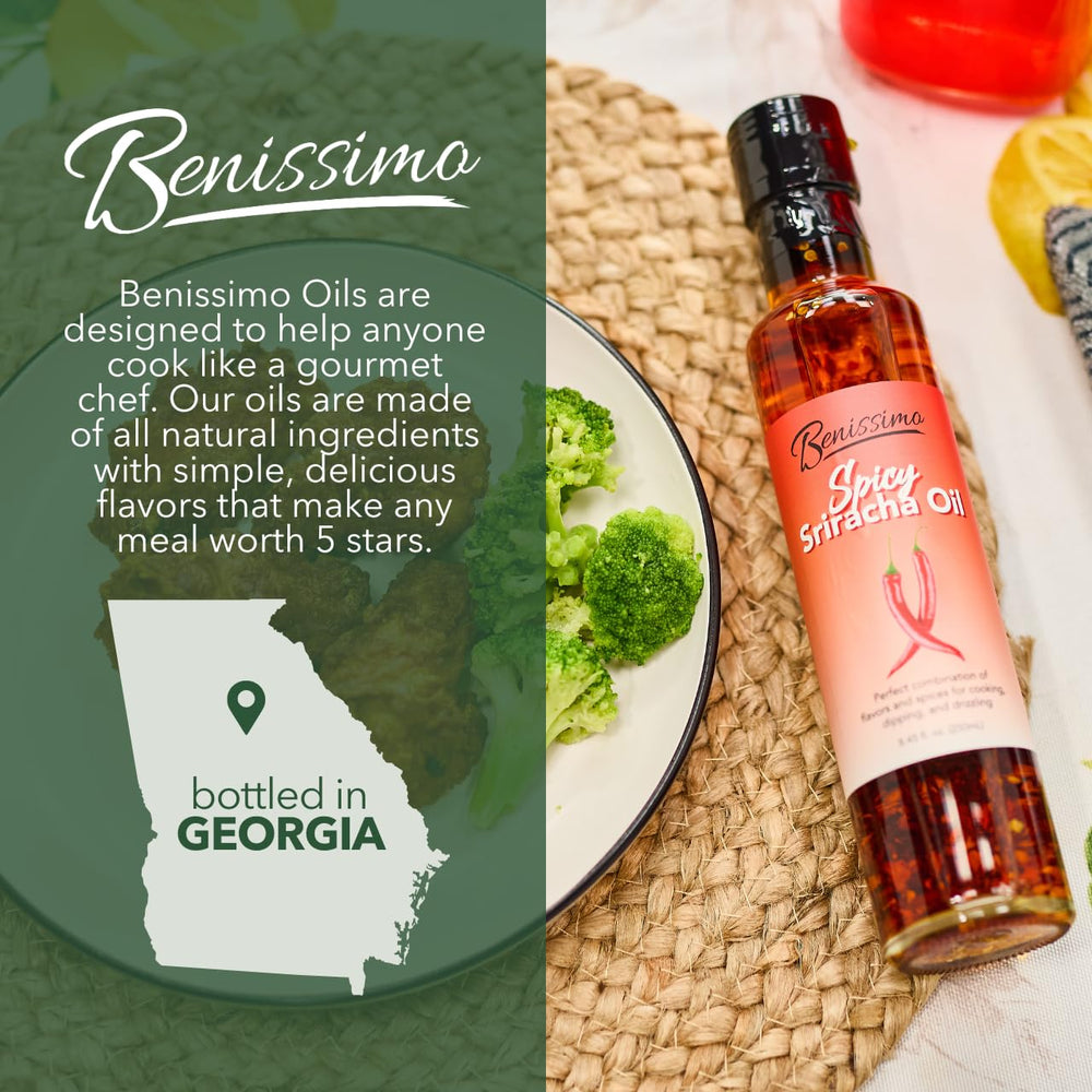 Benissimo Spicy Sriracha Infused Oil vegan and allergen-free infusion.