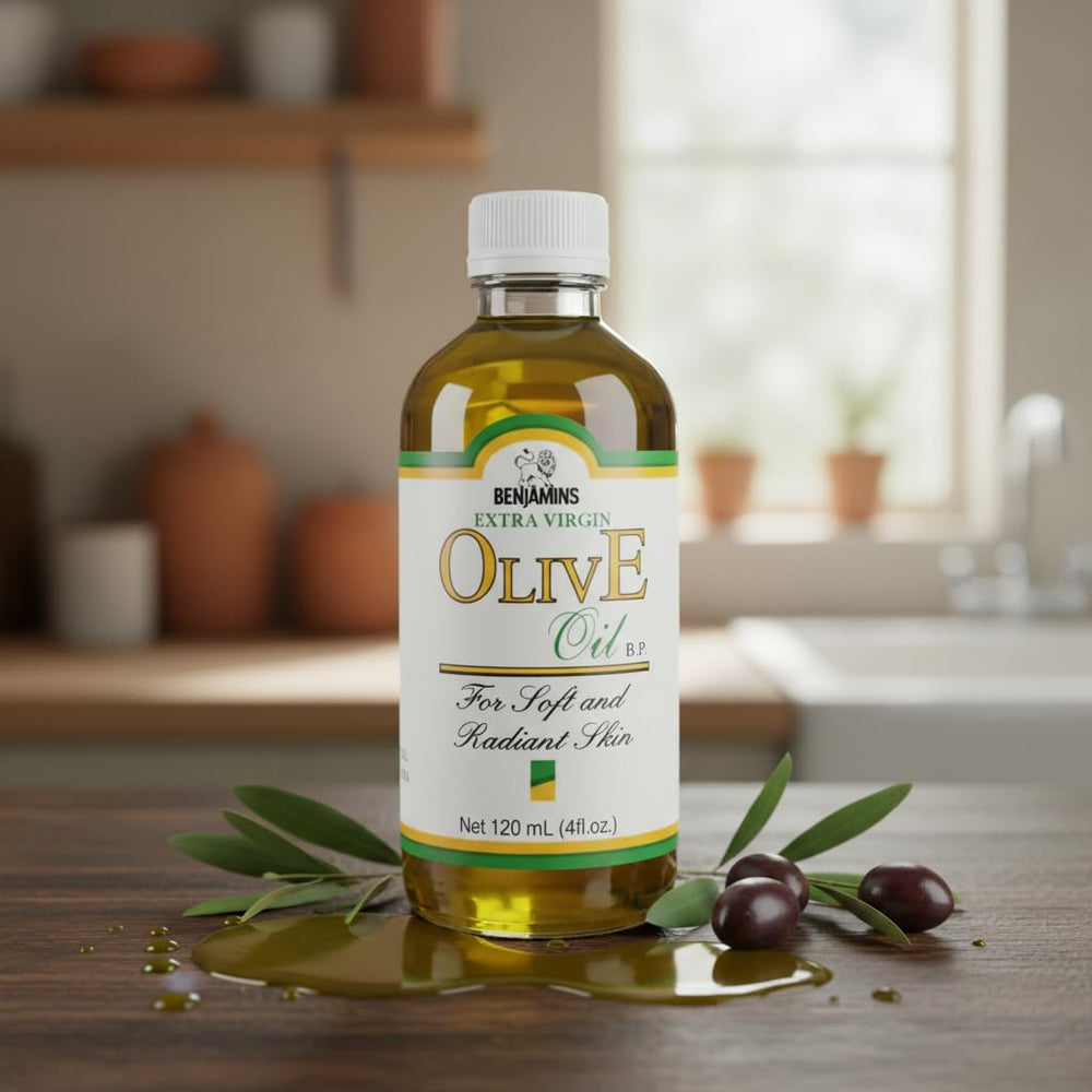 Benjamins olive oil bottle with cap ensuring freshness.