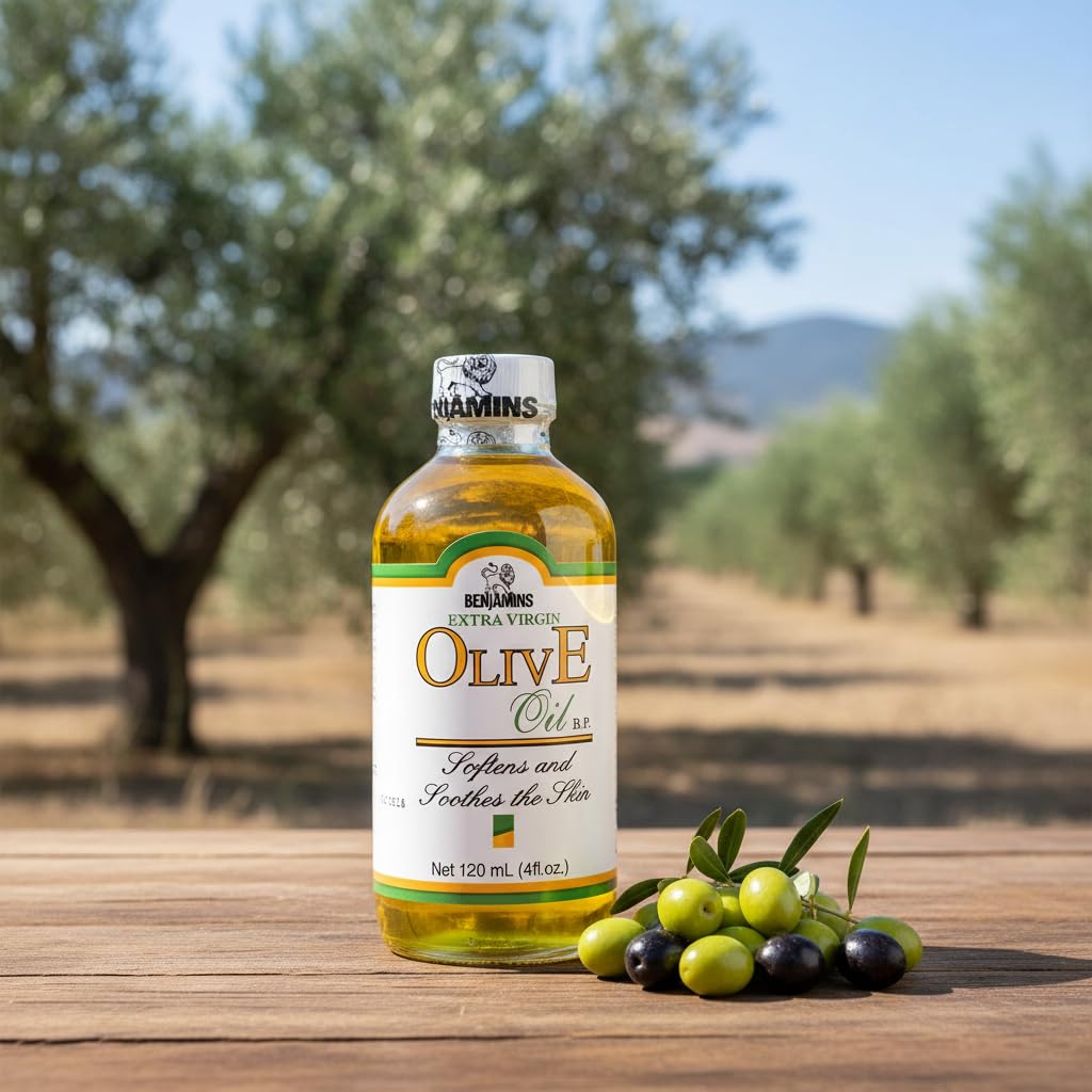 Benjamins olive oil glass bottle displaying premium quality.