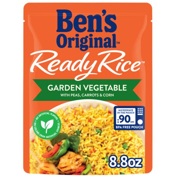 BEN'S ORIGINAL Ready Rice Garden Vegetable with peas, carrots, corn adds color and flavor.