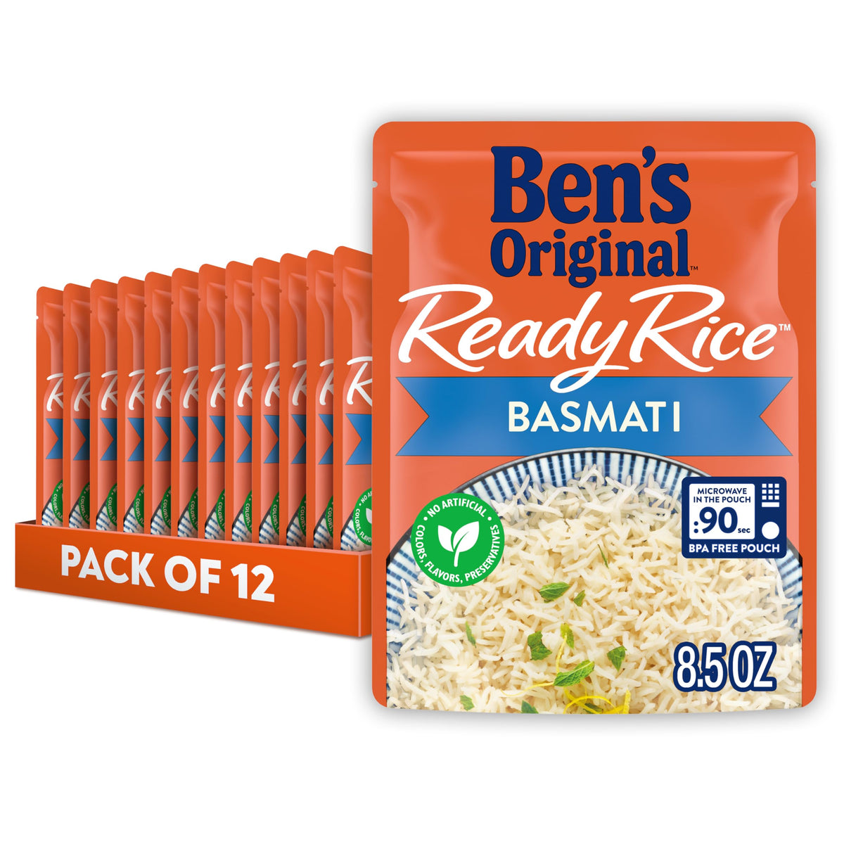 BEN'S ORIGINAL Ready Rice Basmati grains close-up, showcasing long grains with a subtle nutty flavor.