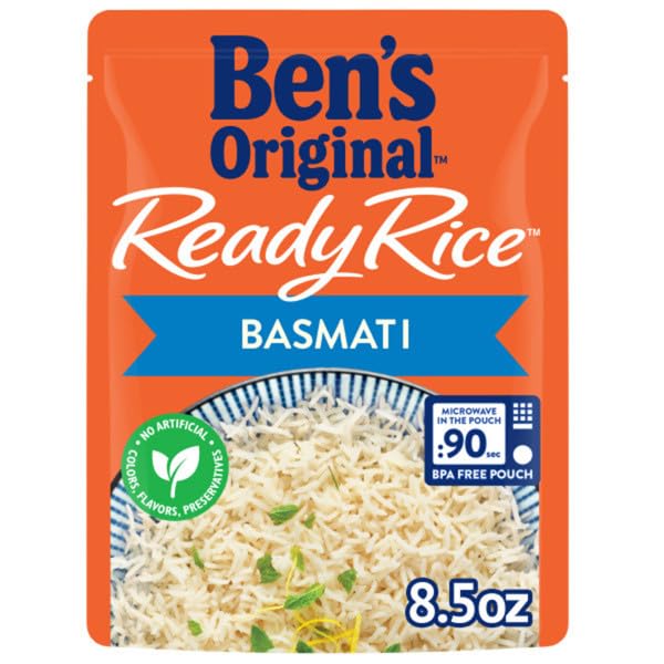 BEN'S ORIGINAL basmati long grains steaming in a bowl.