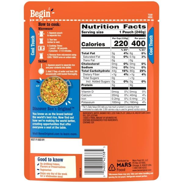 BEN'S ORIGINAL microwave-ready pouch shows 90-second prep for fast meals.