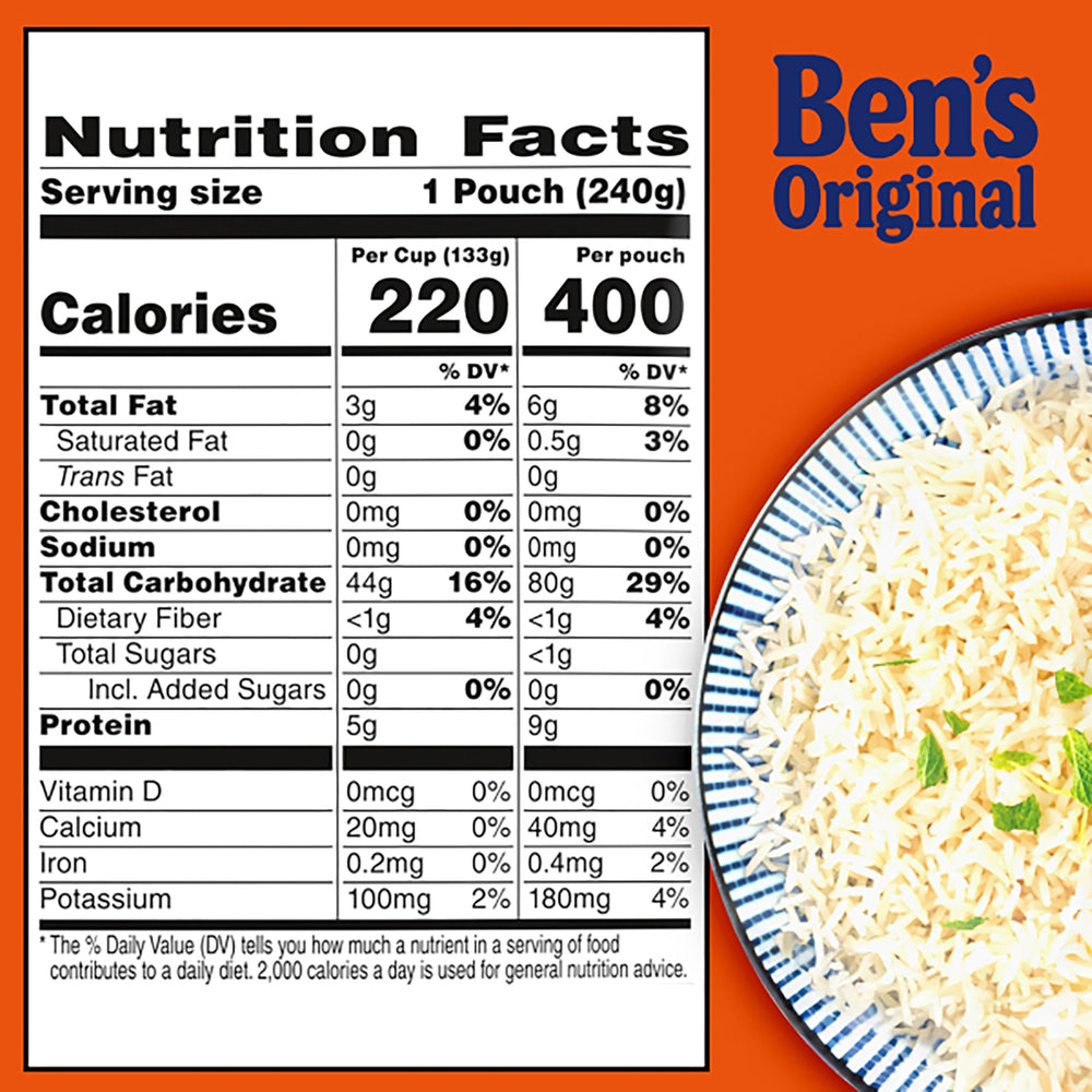 BEN'S ORIGINAL Ready Rice on a plate beside curries.