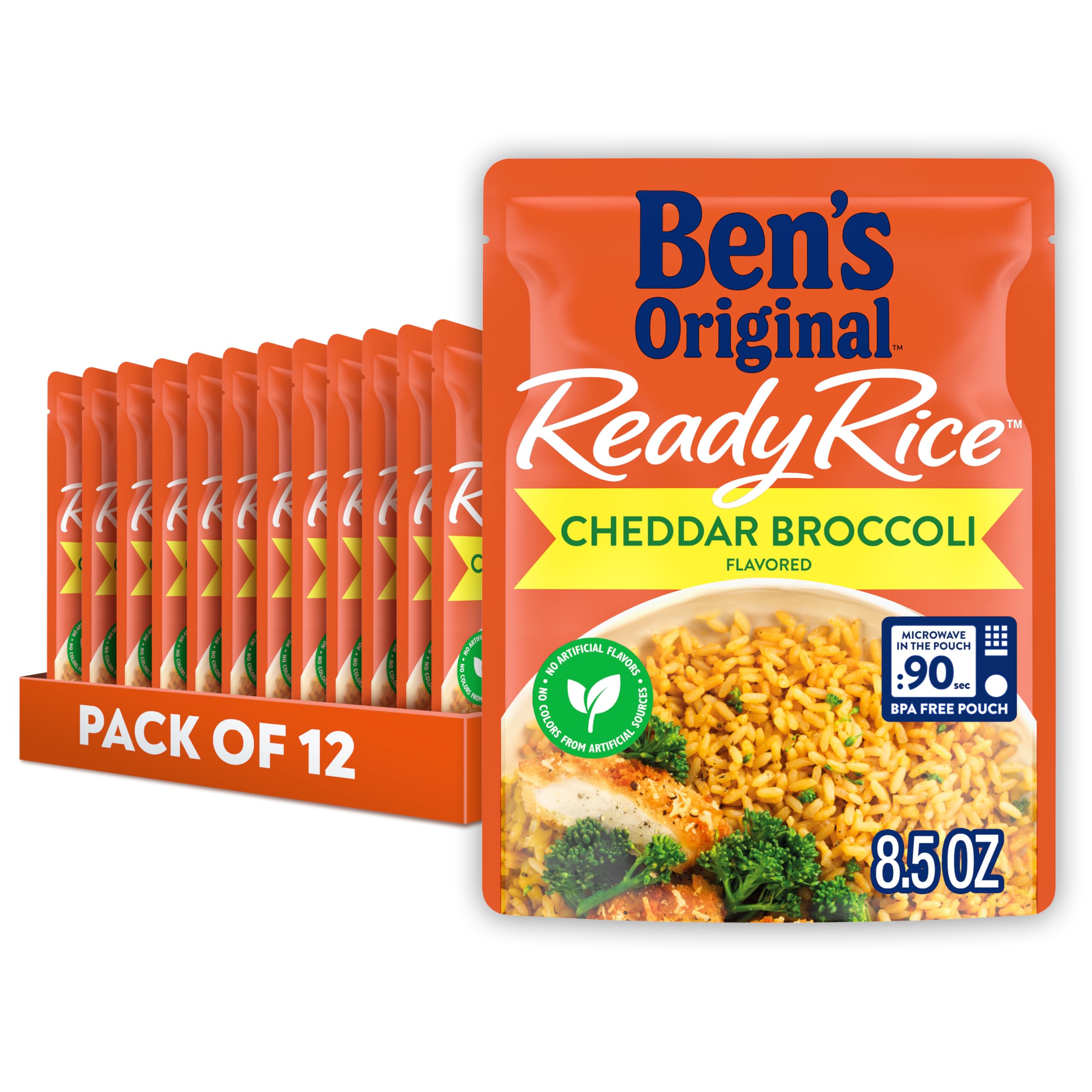 Ben's Original Ready Rice cheddar broccoli pouch steaming for quick weeknight side