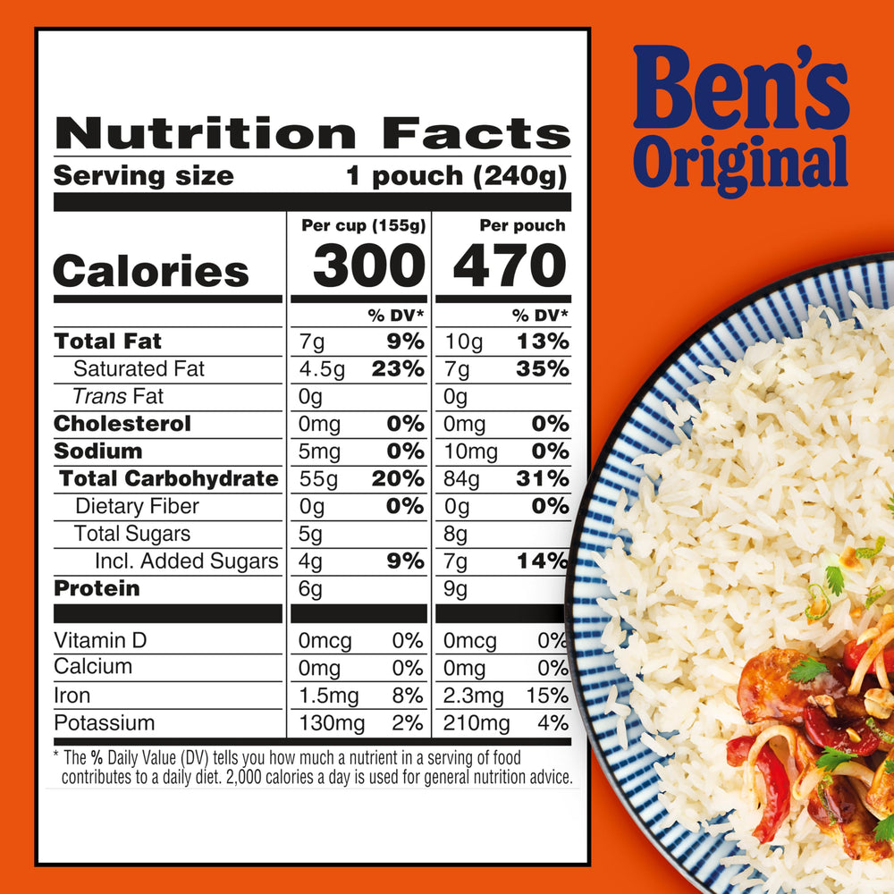 BEN'S ORIGINAL Ready Rice Coconut Jasmine BPA-free microwave pouch.
