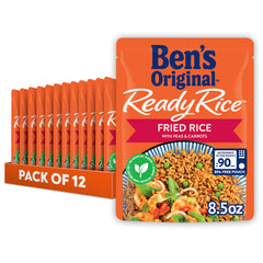 Ben's Original Ready Rice fried rice with peas and carrots steaming in a microwave pouch for quick meals