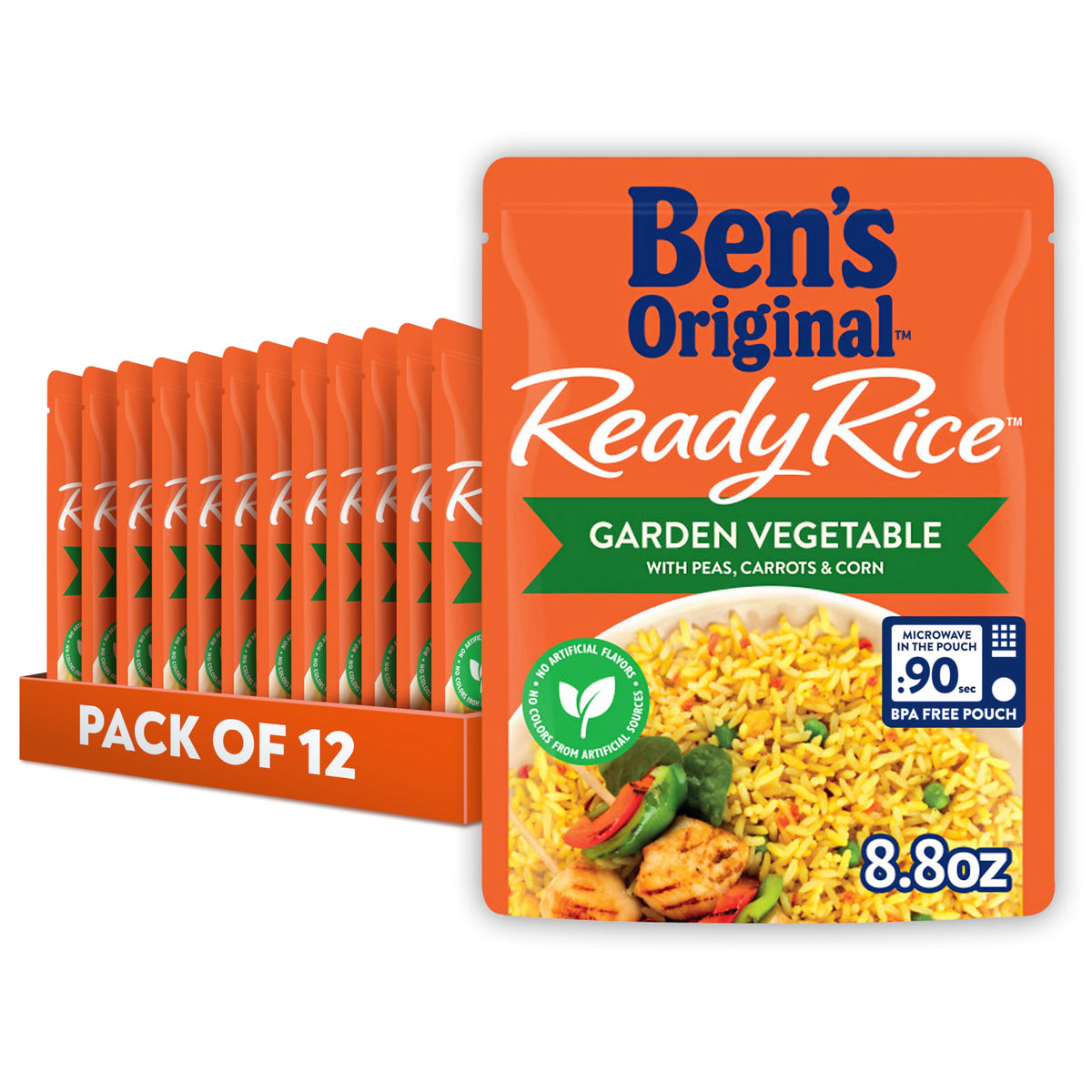 BEN'S ORIGINAL Ready Rice Garden Vegetable pouch heats quickly for a convenient dinner side.