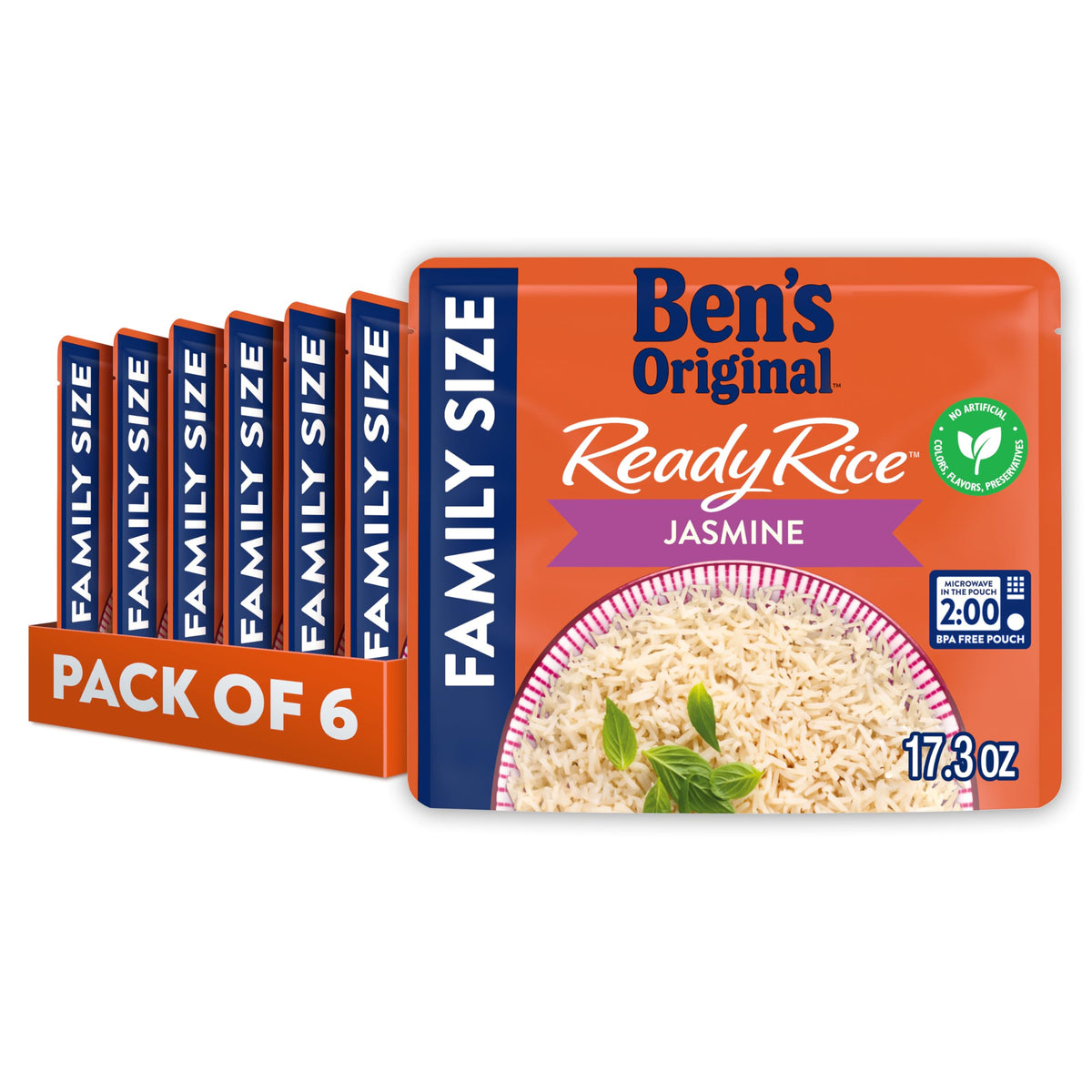 BEN'S ORIGINAL Ready Rice Jasmine in a family-size pouch for quick weeknight dinners.