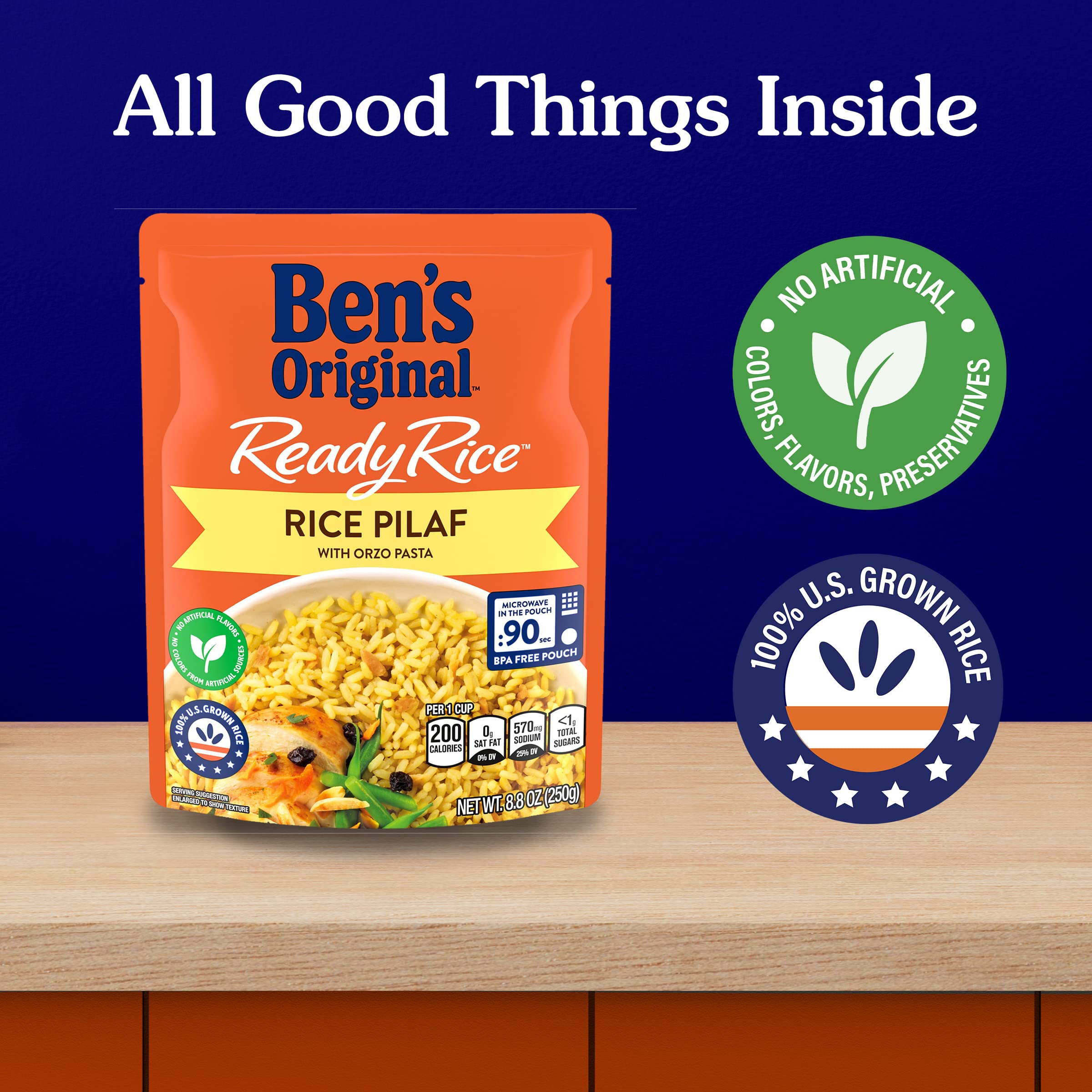 BEN'S ORIGINAL Ready Rice Pilaf in a kitchen scene, ideal for weeknight meals.