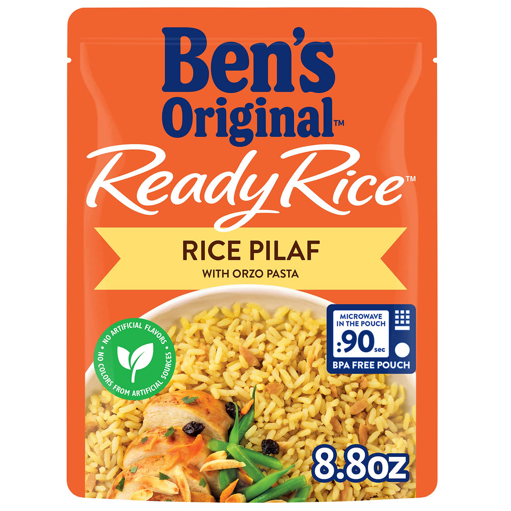 BEN'S ORIGINAL Ready Rice Pilaf pouch front view, quick side for dinner.