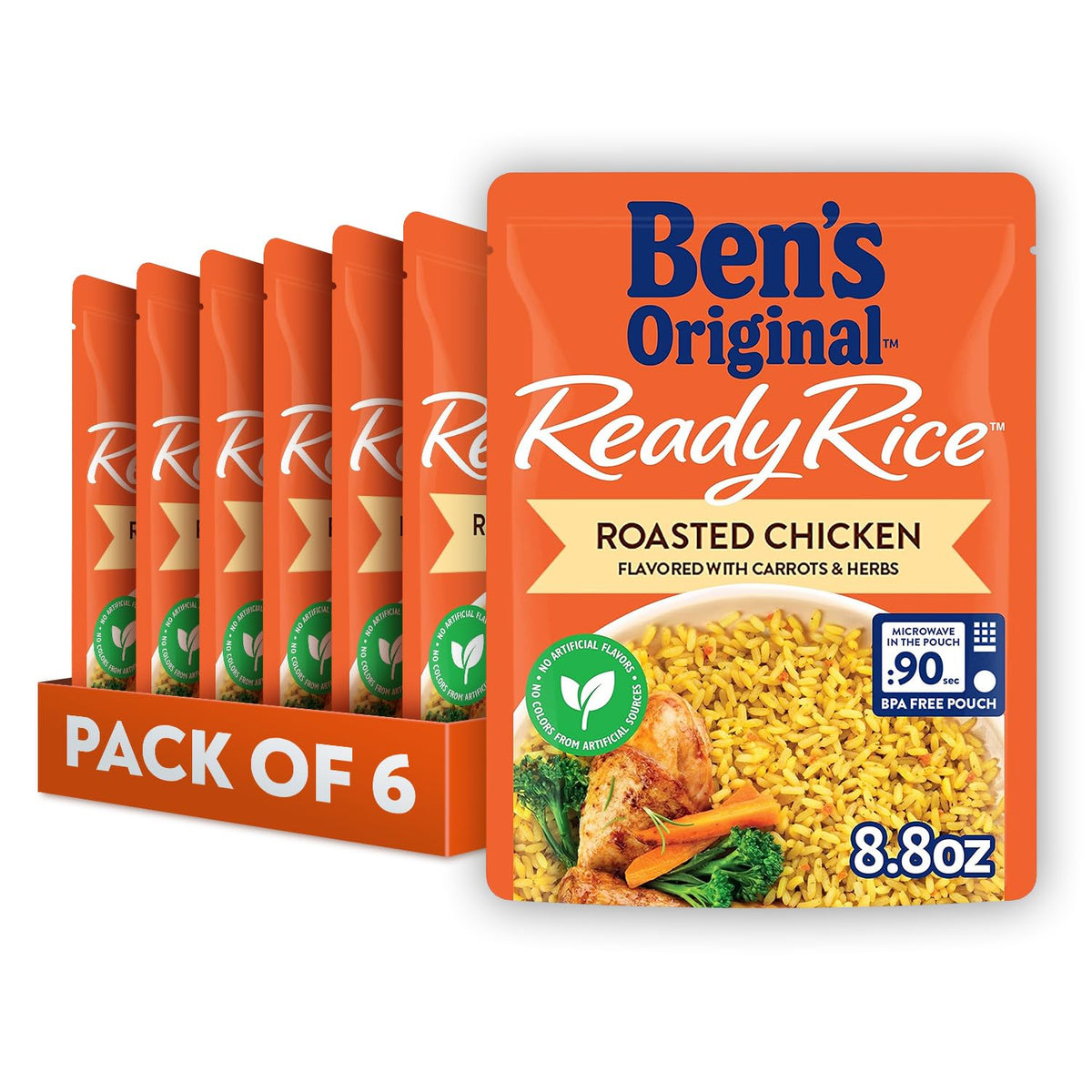 BEN'S ORIGINAL Ready Rice Roasted Chicken pouch, quick 90-second side for weeknight dinners.