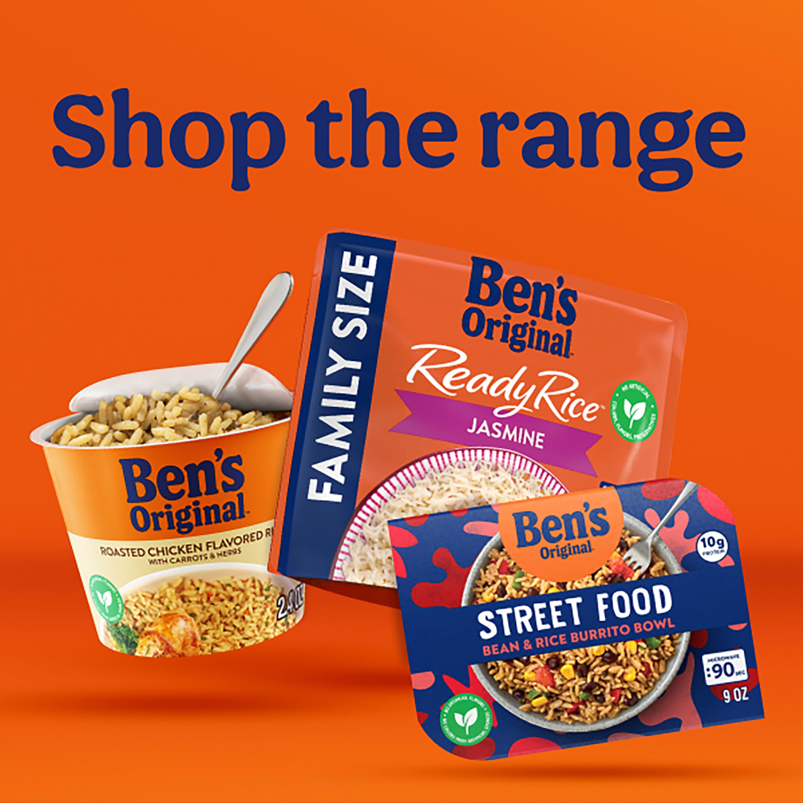 BEN'S ORIGINAL Ready Rice 12-pack display, twelve pouches ready for family meals.