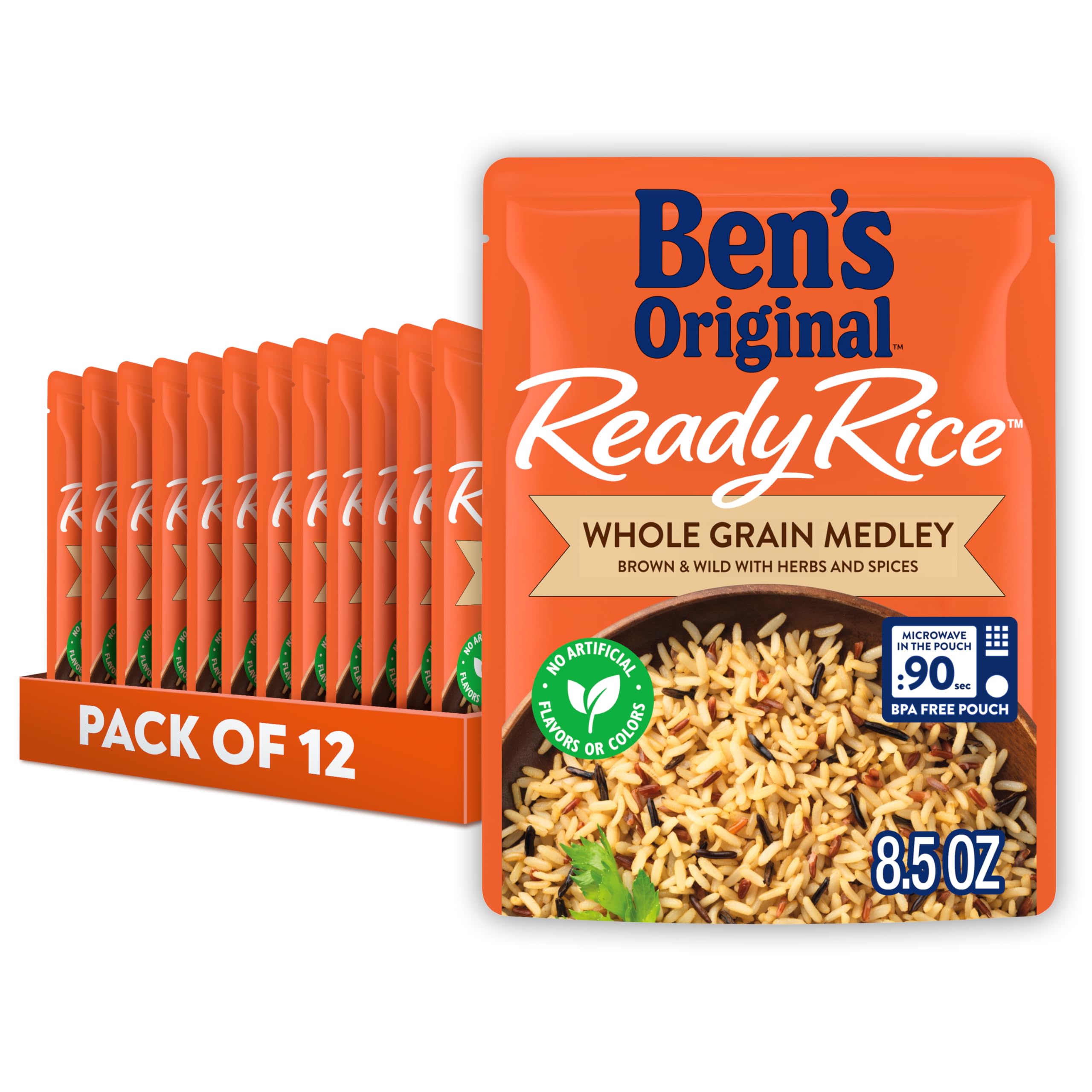 BEN'S ORIGINAL Ready Rice Whole Grain Medley pouch on shelf for quick weeknight sides.
