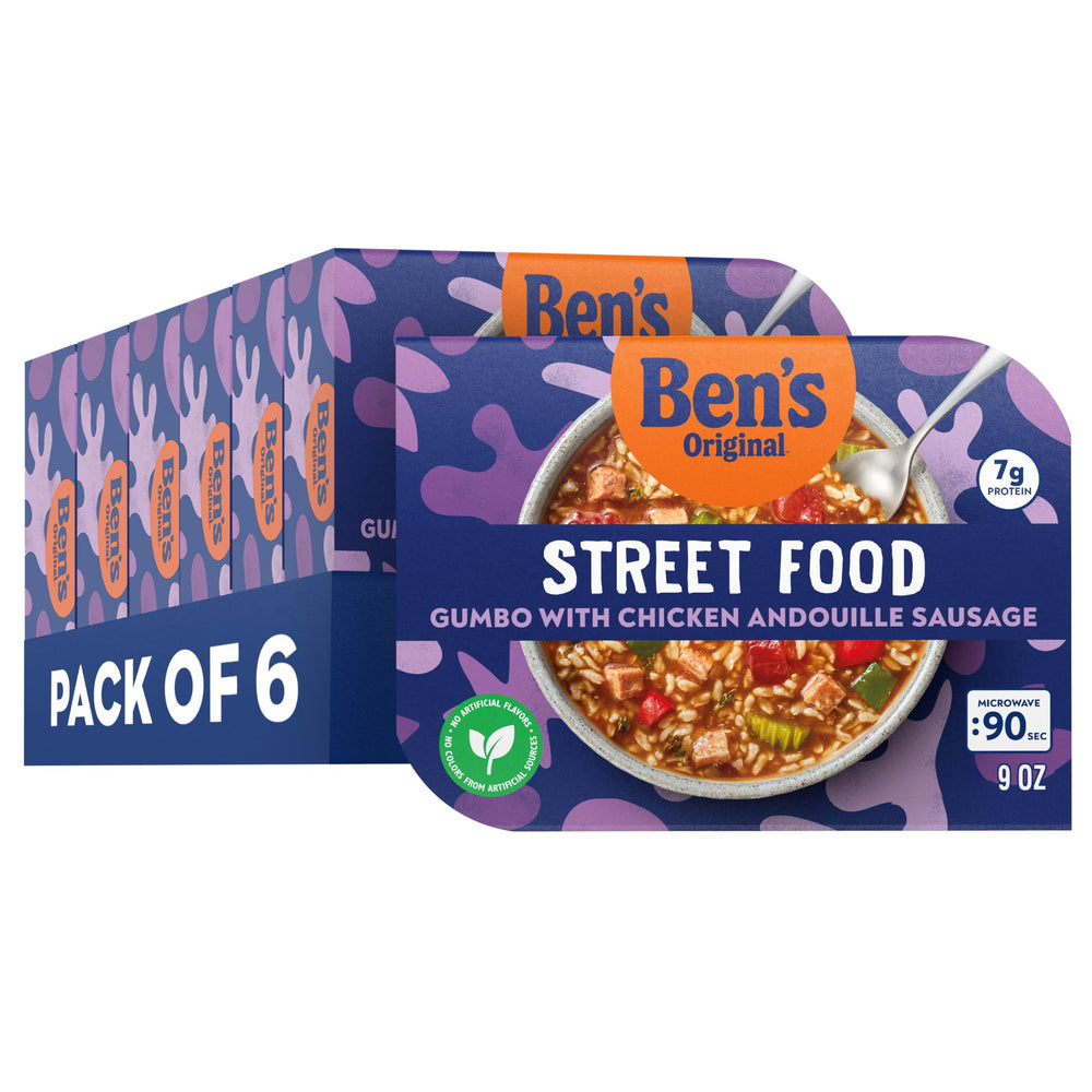 BEN'S ORIGINAL Street Food Gumbo bowl top view, ready in 90 seconds.