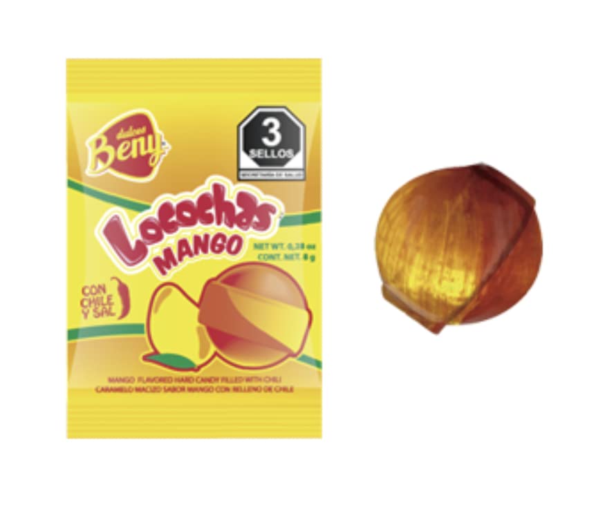 BENY mango flavor close-up with chili center showing two-tone flavor contrast.