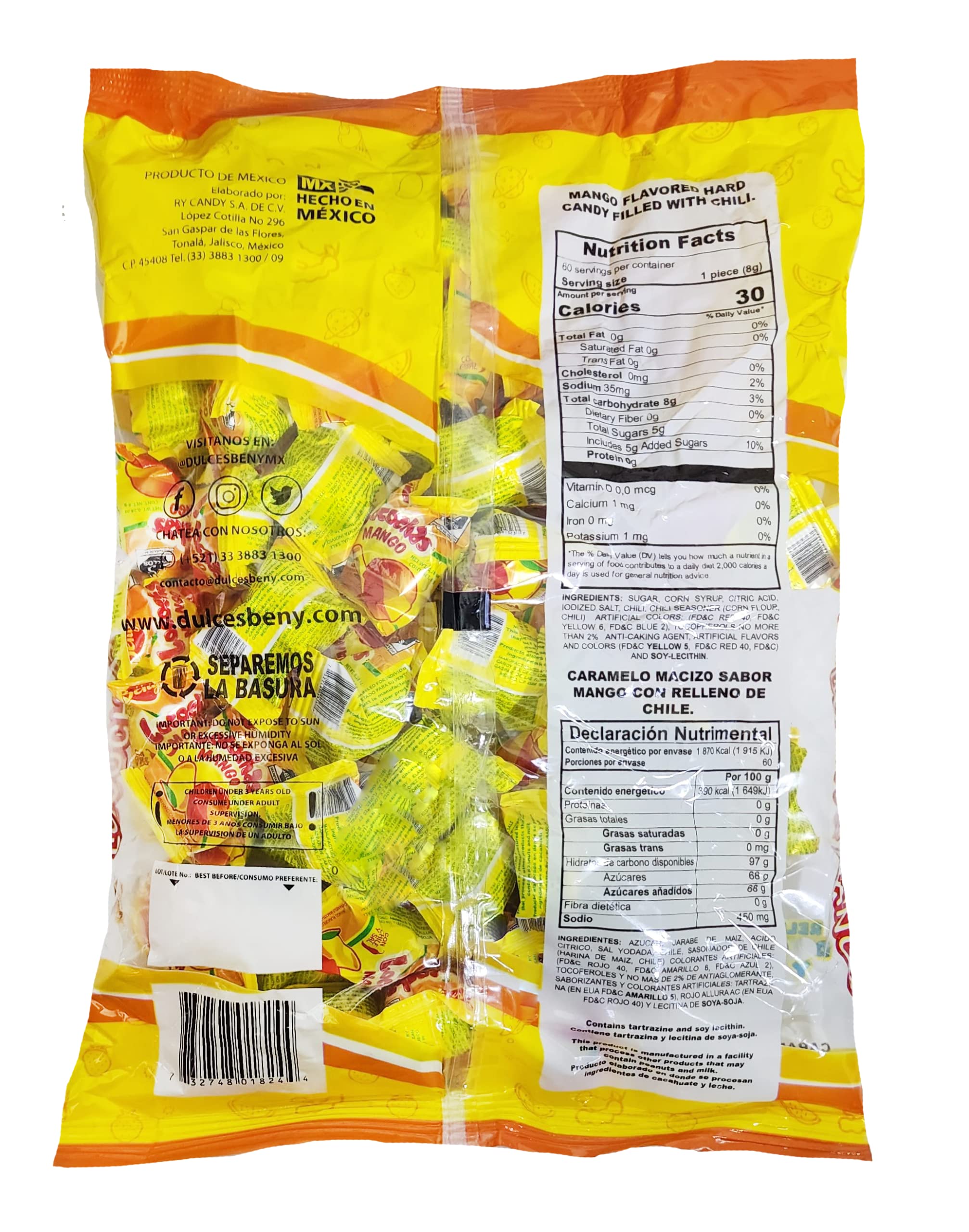 BENY mango candy with chili center highlights spicy center for bold taste.