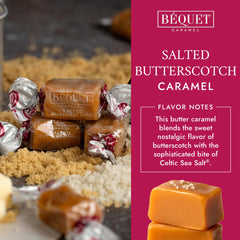 Bequet salted butterscotch caramels held in hand as a bite-size treat