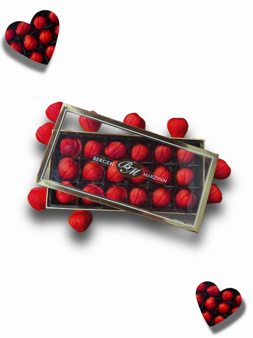 Bergen Marzipan strawberry-shape gift box highlights artisanal marzipan ideal for gifting